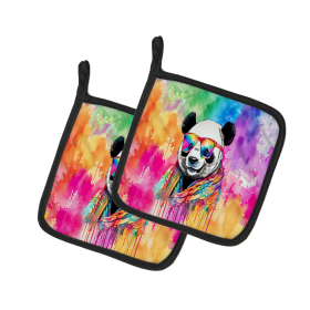 Hippie Animals Pair of Pot Holders (Design: Panda 4016, size: 7.5HX7.5W)