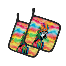 Hippie Animals Pair of Pot Holders (Design: Parrot 4018, size: 7.5HX7.5W)