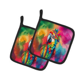 Hippie Animals Pair of Pot Holders (Design: Parrot 4019, size: 7.5HX7.5W)
