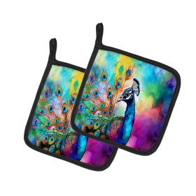 Hippie Animals Pair of Pot Holders (Design: Peacock 4022, size: 7.5HX7.5W)
