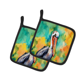 Hippie Animals Pair of Pot Holders (Design: Pelican 4023, size: 7.5HX7.5W)