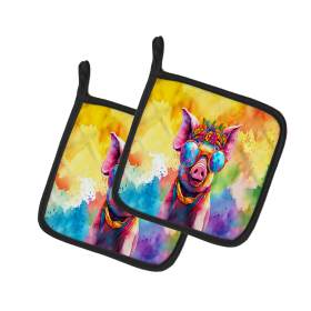 Hippie Animals Pair of Pot Holders (Design: Pig 4026, size: 7.5HX7.5W)
