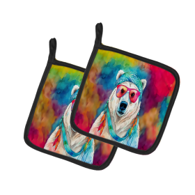 Hippie Animals Pair of Pot Holders (Design: Polar Bear 4029, size: 7.5HX7.5W)