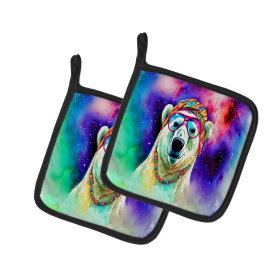 Hippie Animals Pair of Pot Holders (Design: Polar Bear 4030, size: 7.5HX7.5W)