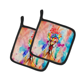 Hippie Animals Pair of Pot Holders (Design: Polish Poland Rooster 4031, size: 7.5HX7.5W)
