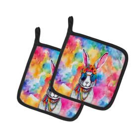 Hippie Animals Pair of Pot Holders (Design: Rabbit 4032, size: 7.5HX7.5W)
