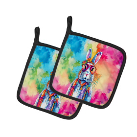 Hippie Animals Pair of Pot Holders (Design: Rabbit 4033, size: 7.5HX7.5W)