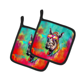 Hippie Animals Pair of Pot Holders (Design: Rhinoceros 4036, size: 7.5HX7.5W)