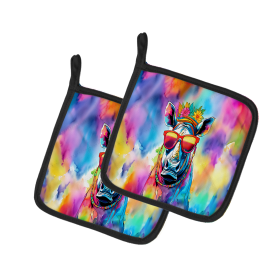 Hippie Animals Pair of Pot Holders (Design: Rhinoceros 4038, size: 7.5HX7.5W)