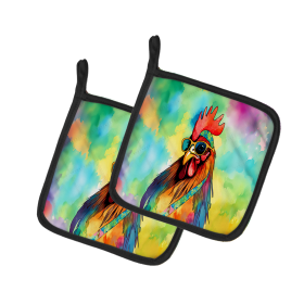 Hippie Animals Pair of Pot Holders (Design: Rooster 4039, size: 7.5HX7.5W)
