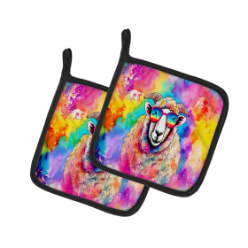 Hippie Animals Pair of Pot Holders (Design: Sheep 4041, size: 7.5HX7.5W)