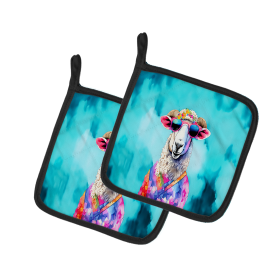 Hippie Animals Pair of Pot Holders (Design: Sheep 4042, size: 7.5HX7.5W)