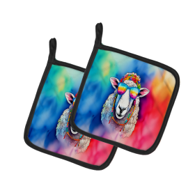Hippie Animals Pair of Pot Holders (Design: Sheep 4043, size: 7.5HX7.5W)