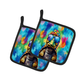 Hippie Animals Pair of Pot Holders (Design: Tortoise Turtle 4047, size: 7.5HX7.5W)