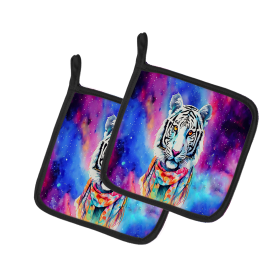 Hippie Animals Pair of Pot Holders (Design: Tiger 4048, size: 7.5HX7.5W)