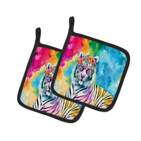 Hippie Animals Pair of Pot Holders (Design: Tiger 4049, size: 7.5HX7.5W)