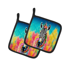 Hippie Animals Pair of Pot Holders (Design: Zebra 4052, size: 7.5HX7.5W)