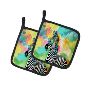 Hippie Animals Pair of Pot Holders (Design: Zebra 4053, size: 7.5HX7.5W)