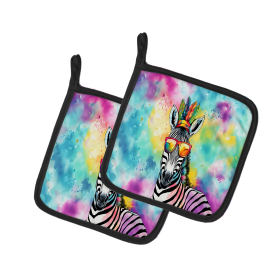 Hippie Animals Pair of Pot Holders (Design: Zebra 4054, size: 7.5HX7.5W)