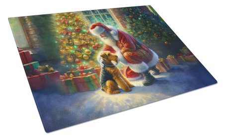 Moments with Santa Glass Cutting Board (Dog Breed: Airedale Terrier 4055, size: large)