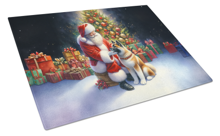 Moments with Santa Glass Cutting Board (Dog Breed: Akita 4056, size: large)