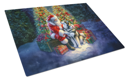Moments with Santa Glass Cutting Board (Dog Breed: Alaskan Malamute 4057, size: large)