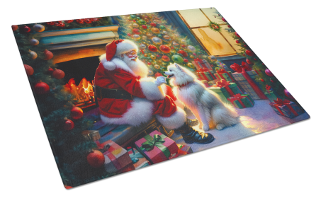Moments with Santa Glass Cutting Board (Dog Breed: American Eskimo 4058, size: large)