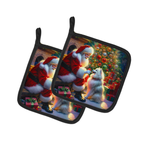 Moments with Santa Pair of Pot Holders (Dog Breed: American Eskimo 4058, size: 7.5HX7.5W)