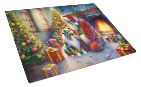 Moments with Santa Glass Cutting Board (Dog Breed: Australian Shepherd 4060, size: large)