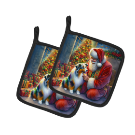 Moments with Santa Pair of Pot Holders (Dog Breed: Australian Shepherd 4060, size: 7.5HX7.5W)