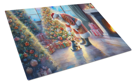 Moments with Santa Glass Cutting Board (Dog Breed: Australian Terrier 4061, size: large)