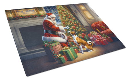 Moments with Santa Glass Cutting Board (Dog Breed: Basenji 4062, size: large)