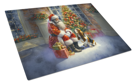 Moments with Santa Glass Cutting Board (Dog Breed: Basset Hound 4063, size: large)