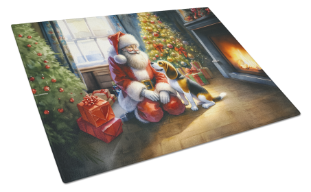 Moments with Santa Glass Cutting Board (Dog Breed: Beagle 4064, size: large)