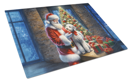Moments with Santa Glass Cutting Board (Dog Breed: Bedlington Terrier 4065, size: large)