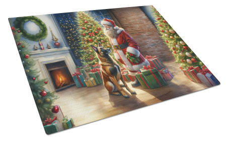 Moments with Santa Glass Cutting Board (Dog Breed: Belgian Malinois 4066, size: large)