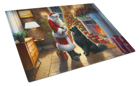 Moments with Santa Glass Cutting Board (Dog Breed: Belgian Sheepdog 4067, size: large)