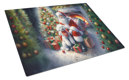 Moments with Santa Glass Cutting Board (Dog Breed: Bichon Frise 4072, size: large)