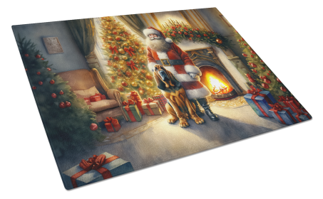 Moments with Santa Glass Cutting Board (Dog Breed: Bloodhound 4073, size: large)