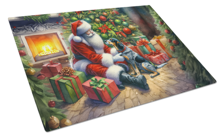 Moments with Santa Glass Cutting Board (Dog Breed: Bluetick Hound 4075, size: large)