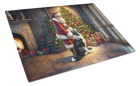 Moments with Santa Glass Cutting Board (Dog Breed: Border Collie 4076, size: large)
