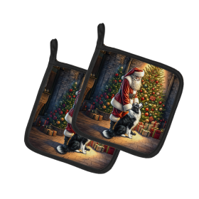 Moments with Santa Pair of Pot Holders (Dog Breed: Border Collie 4076, size: 7.5HX7.5W)