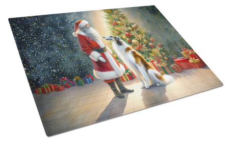 Moments with Santa Glass Cutting Board (Dog Breed: Borzoi 4077, size: large)