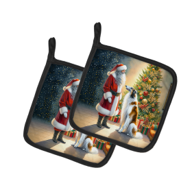Moments with Santa Pair of Pot Holders (Dog Breed: Borzoi 4077, size: 7.5HX7.5W)