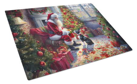 Moments with Santa Glass Cutting Board (Dog Breed: Boston Terrier 4078, size: large)