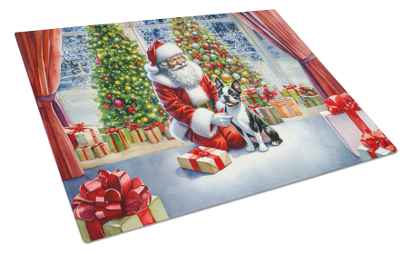 Moments with Santa Glass Cutting Board (Dog Breed: Boston Terrier 4079, size: large)