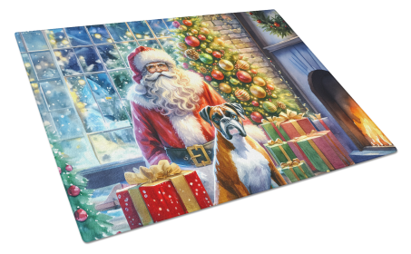 Moments with Santa Glass Cutting Board (Dog Breed: Boxer 4080, size: large)