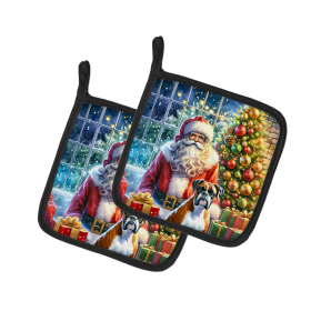 Moments with Santa Pair of Pot Holders (Dog Breed: Boxer 4080, size: 7.5HX7.5W)