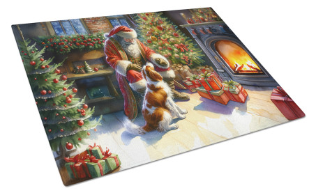 Moments with Santa Glass Cutting Board (Dog Breed: Brittany 4082, size: large)
