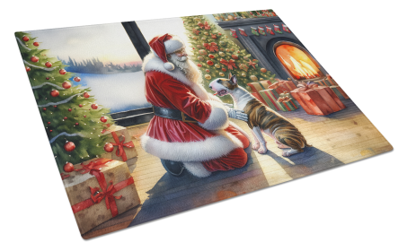 Moments with Santa Glass Cutting Board (Dog Breed: Bull Terrier 4084, size: large)